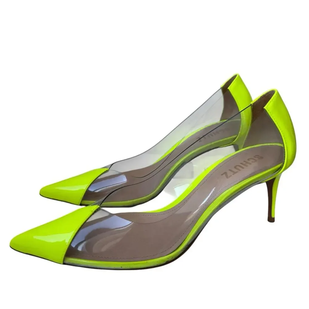 Schutz 250061 Womens Garthy Pointy Toe Pump Neon Yellow Size 8.5 B